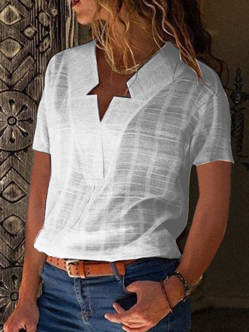 Casual Short Sleeve Solid Paneled Blouse & Shirts