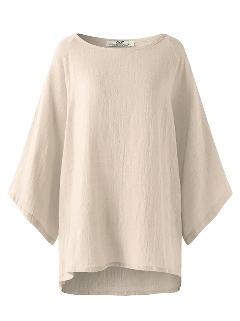 Casual Linen Crew Neck Solid Plus Size T-Shirt