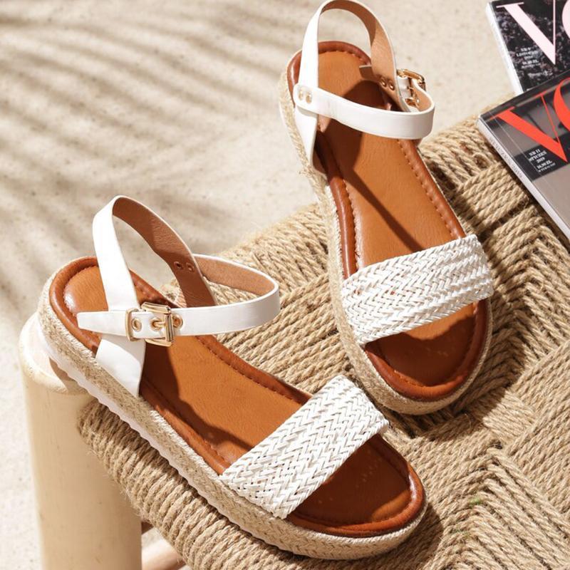 Women Flat Heel Buckle Espadrille Sandals Open Toe Casual Shoes