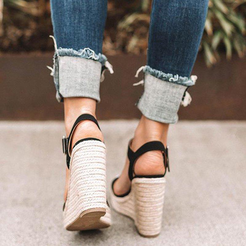 Elegant Adjustable Buckle Wedge Sandals