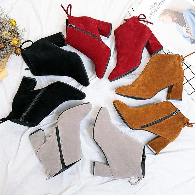 Women Fashion Nubuck Leather Ankle Height Pointed Toe Boots Pumps