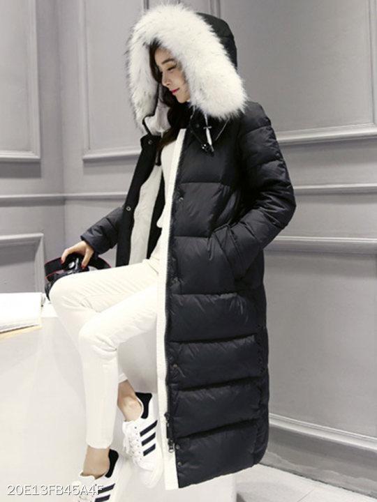 Women Hooded Pocket Longline Quilted Down Coat