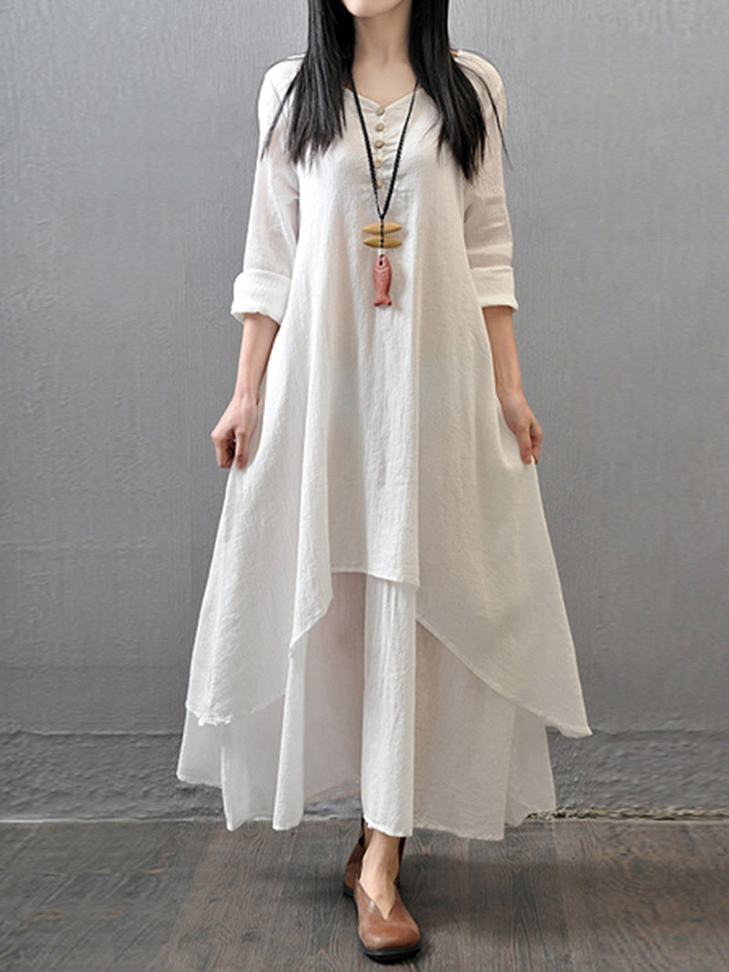 Women Dress Asymmetrical Linen Casual Maxi Dress