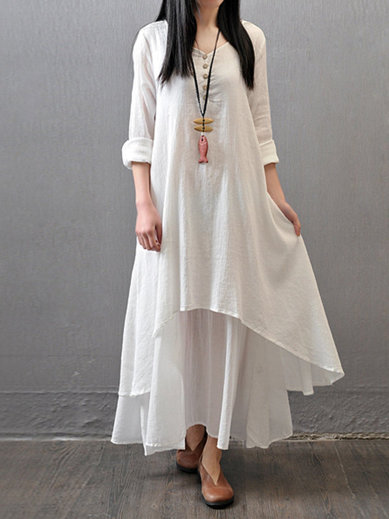 Women Dress Asymmetrical Linen Casual Maxi Dress