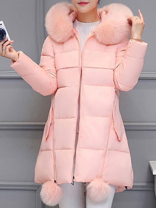 Women Hoodie Long Sleeve Zipper Solid Down Coats