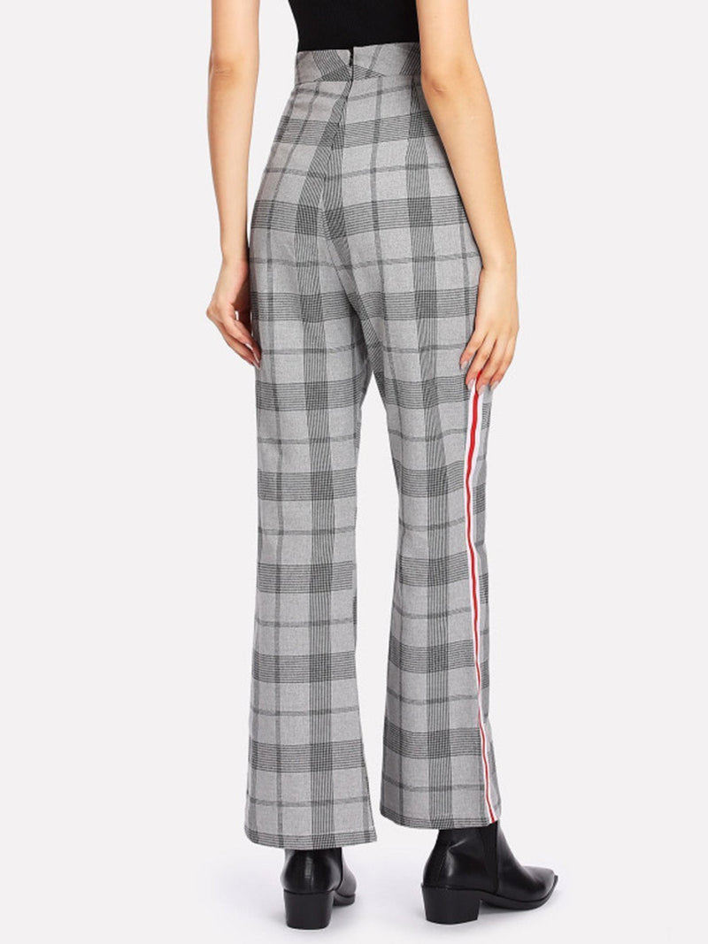 Women Gray Cotton Casual Checkered/Plaid Pants