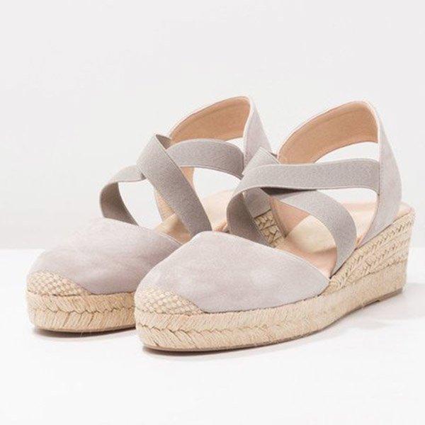 Plus Size Espadrille Wedge Sandals Elastic Band Slip On Sandals