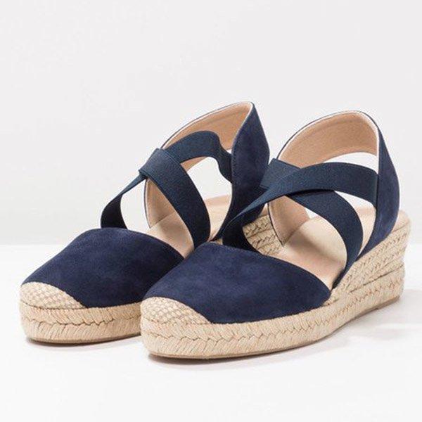 Plus Size Espadrille Wedge Sandals Elastic Band Slip On Sandals