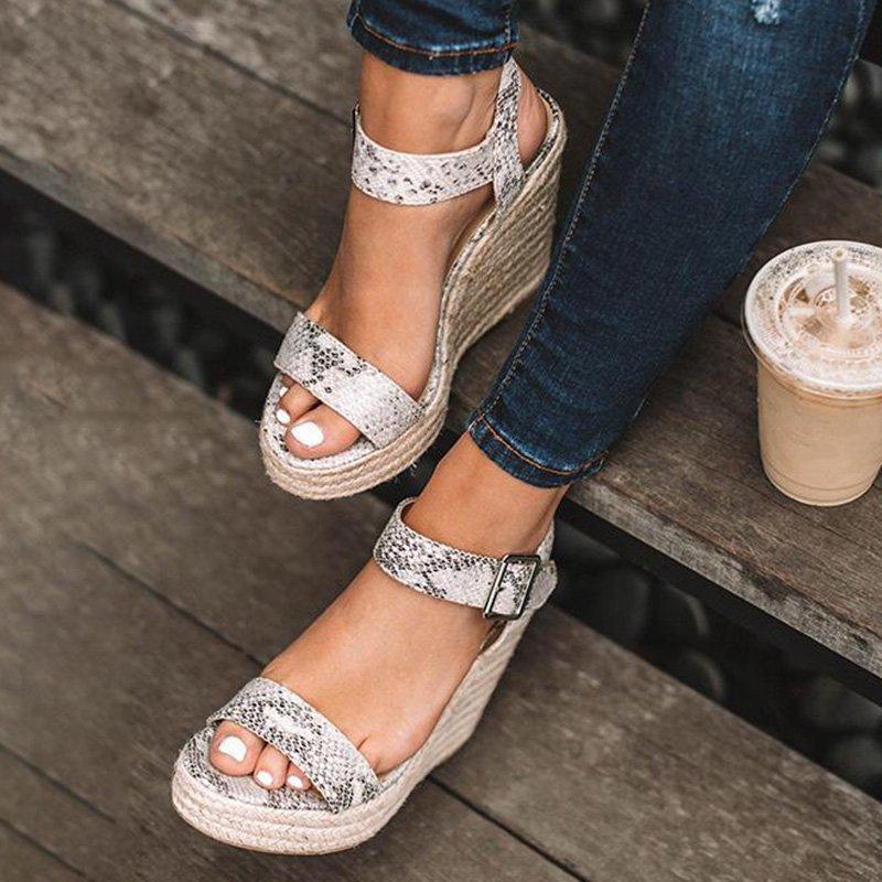 Elegant Adjustable Buckle Wedge Sandals